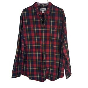 Duluth Trading Co. Flannel Shirt - Mens L - Relaxed Fit Red Plaid Long Sleeve